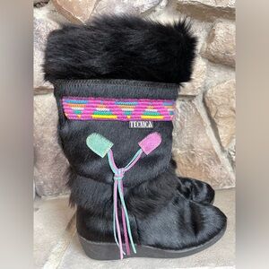 Vintage Tecnica Real Fur Snow Boots Black with Tribal Trim – EU 35 (Fits US 5)